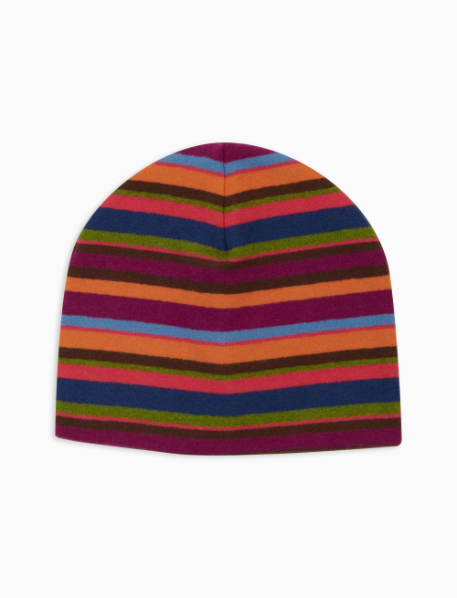 Kids' fuchsia fleece beanie with multicoloured stripes - Accessories | Gallo 1927 - Official Online Shop