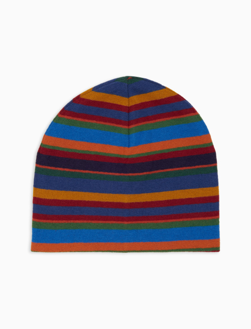 Kids' blue fleece beanie with multicoloured stripes - Accessories | Gallo 1927 - Official Online Shop