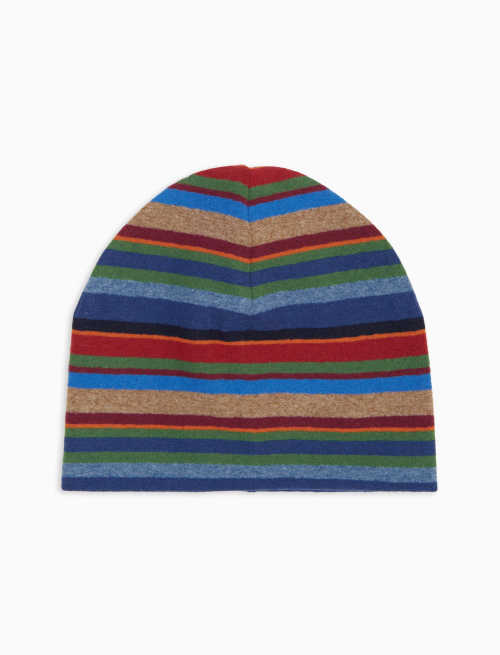 Kids' blue fleece beanie with multicoloured stripes - Accessori | Gallo 1927 - Official Online Shop