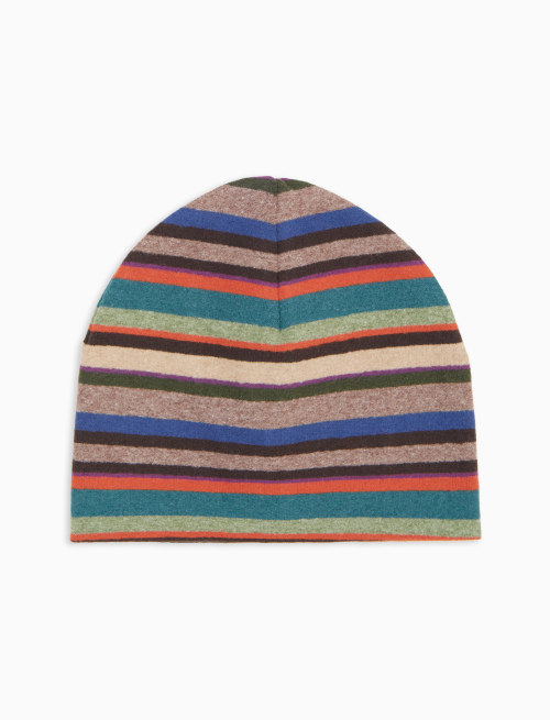 Kids' beige fleece beanie with multicoloured stripes - Accessori | Gallo 1927 - Official Online Shop