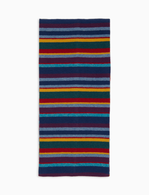 Kids' blue fleece scarf with multicoloured stripes - Accessories | Gallo 1927 - Official Online Shop