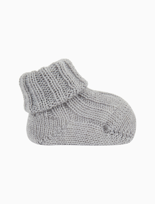 Kids' ribbed plain ash grey wool booty socks - Booties | Gallo 1927 - Official Online Shop