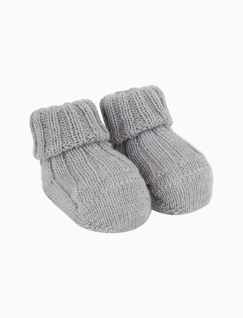 Babbucce bambino lana grigio tinta unita a coste - The essentials | Gallo 1927 - Official Online Shop