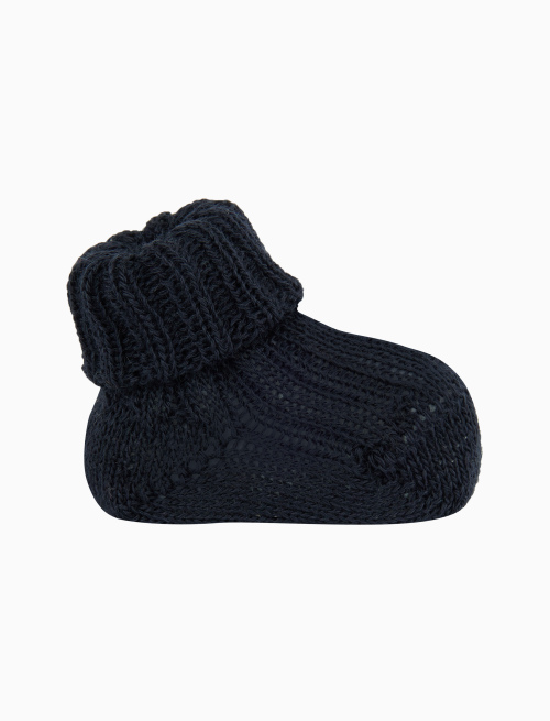 Kids' ribbed plain blue wool booty socks - Booties | Gallo 1927 - Official Online Shop
