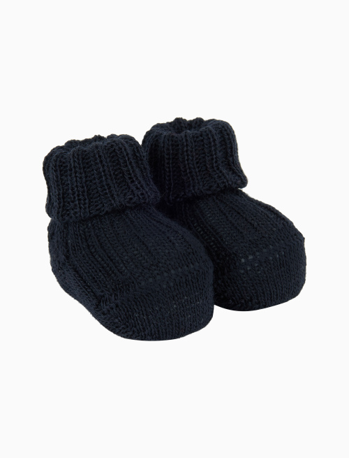 Babbucce bambino lana blu tinta unita a coste - The essentials | Gallo 1927 - Official Online Shop
