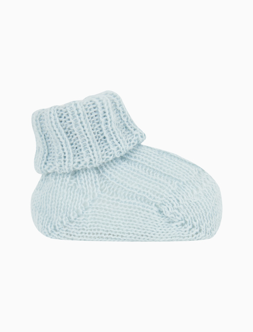 Kids' ribbed plain sky blue wool booty socks - Booties | Gallo 1927 - Official Online Shop