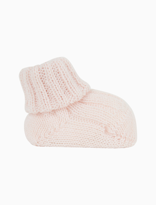 Kids' ribbed plain light pink wool booty socks - Booties | Gallo 1927 - Official Online Shop