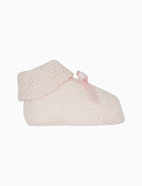 Kids' plain pink rice-stitched cotton booty socks - Booties | Gallo 1927 - Official Online Shop