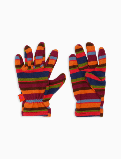 Kids' fuchsia fleece gloves with multicoloured stripes - Accessories | Gallo 1927 - Official Online Shop
