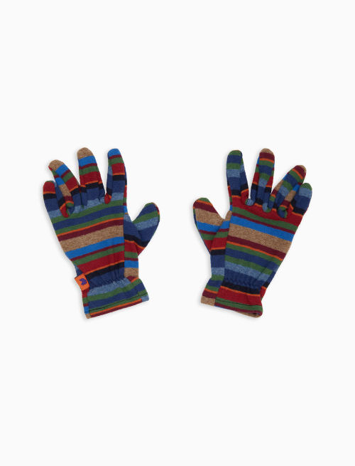 Kids' blue fleece gloves with multicoloured stripes - Accessori | Gallo 1927 - Official Online Shop