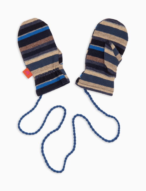 Kids' blue fleece mittens with multicoloured stripes - Accessories | Gallo 1927 - Official Online Shop