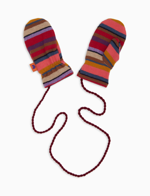 Kids' burgundy fleece mittens with multicoloured stripes - Accessori | Gallo 1927 - Official Online Shop