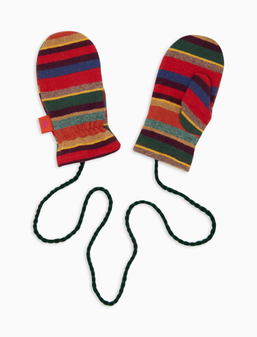Kids' red fleece mittens with multicoloured stripes - Accessories | Gallo 1927 - Official Online Shop
