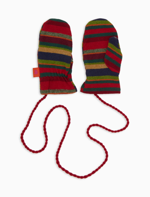 Kids' red fleece mittens with multicoloured stripes - Other | Gallo 1927 - Official Online Shop
