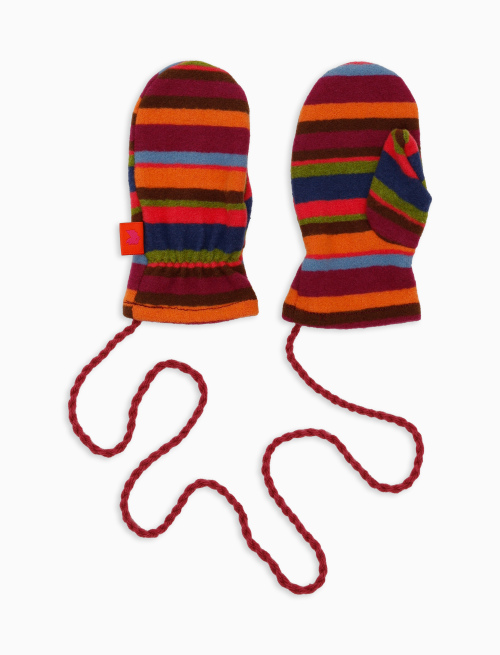 Kids' fuchsia fleece mittens with multicoloured stripes - Accessories | Gallo 1927 - Official Online Shop