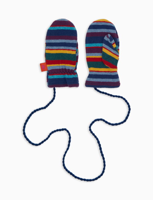Kids' blue fleece mittens with multicoloured stripes - Other | Gallo 1927 - Official Online Shop