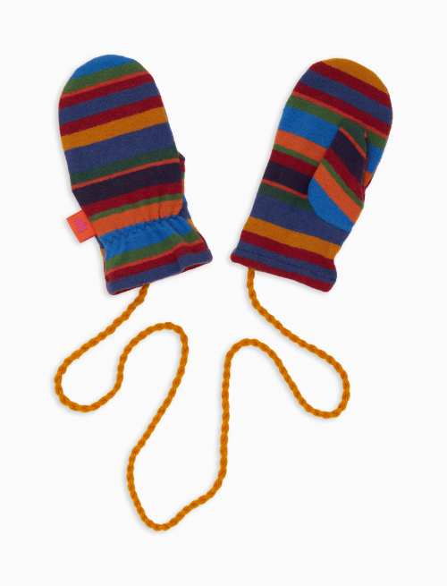 Kids' blue fleece mittens with multicoloured stripes - Accessories | Gallo 1927 - Official Online Shop