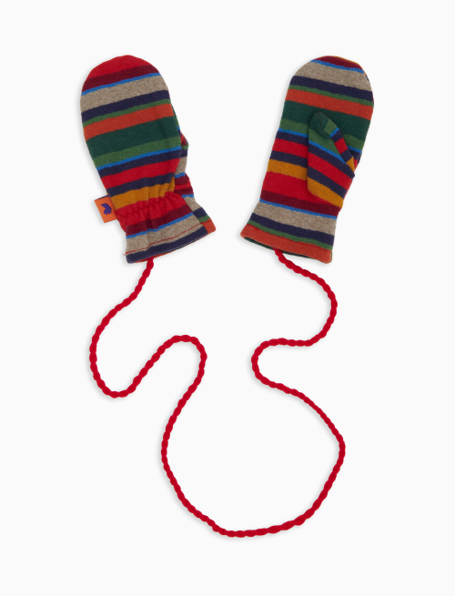 Kids' red fleece mittens with multicoloured stripes - Accessori | Gallo 1927 - Official Online Shop