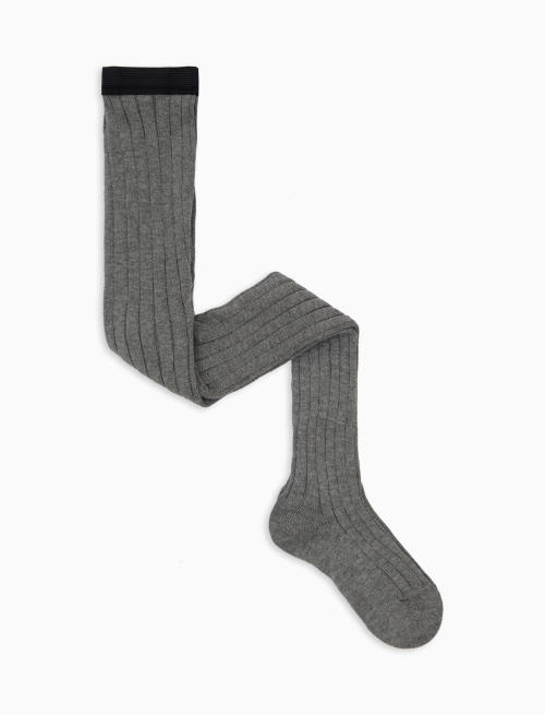 Kids' plain ribbed grey cotton tights | Gallo 1927 - Official Online Shop