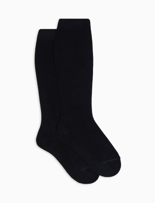 Kids' long plain blue cotton socks | Gallo 1927 - Official Online Shop