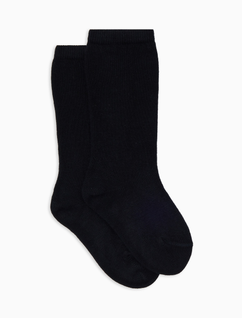 Kids' long plain blue cotton socks - Long | Gallo 1927 - Official Online Shop