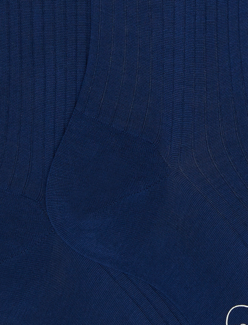 Men's long plain blue ribbed cotton socks - TEST | Gallo 1927 - Official Online Shop