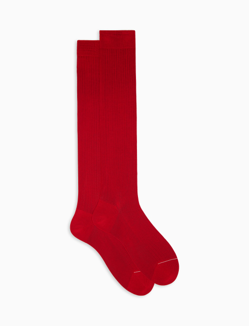 Men's long plain red ribbed cotton socks - Socks | Gallo 1927 - Official Online Shop