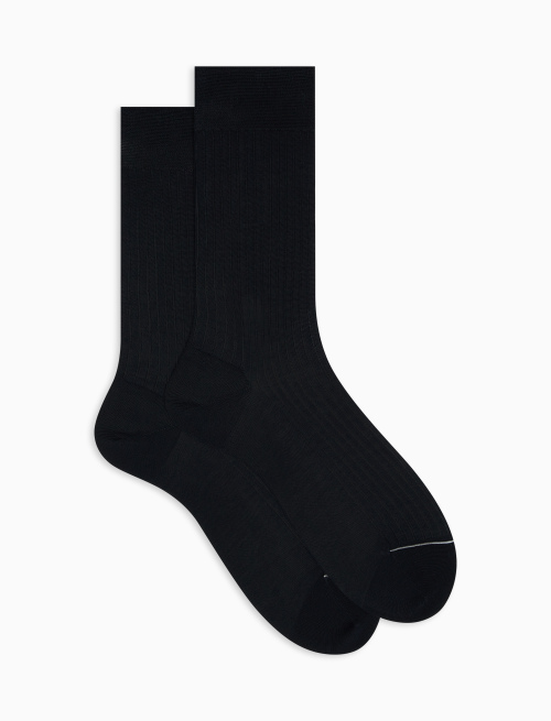 Men's short ribbed plain blue cotton socks - The Classics | Gallo 1927 - Official Online Shop