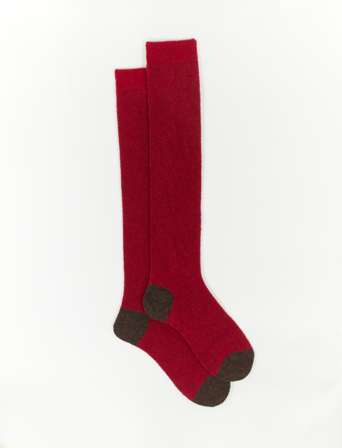 Men's long plain red bouclé wool socks with contrasting details - The Essentials | Gallo 1927 - Official Online Shop