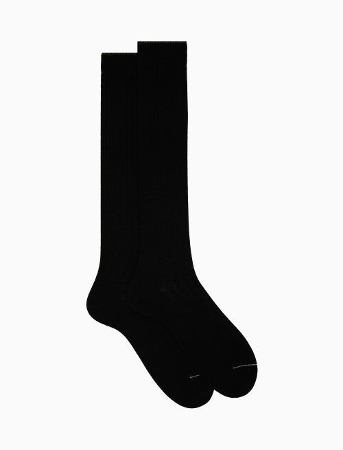 Men's long ribbed plain black wool socks - Long | Gallo 1927 - Official Online Shop