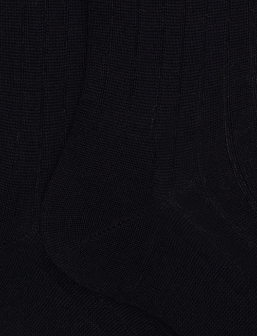 Men's long ribbed plain blue wool socks - Long | Gallo 1927 - Official Online Shop