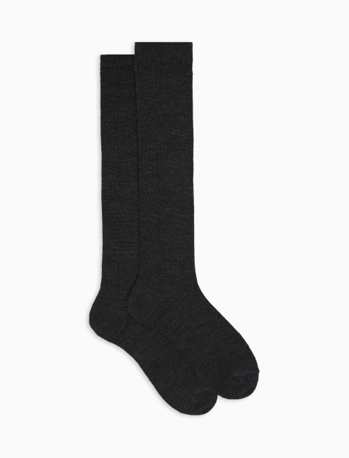 Women's long plain charcoal grey socks in wool, silk and cashmere | Gallo 1927 - Official Online Shop