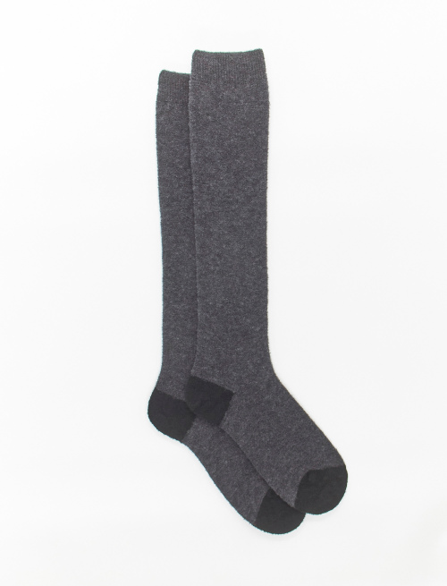 Women's long plain charcoal grey bouclé wool socks with contrasting details - The Essentials | Gallo 1927 - Official Online Shop