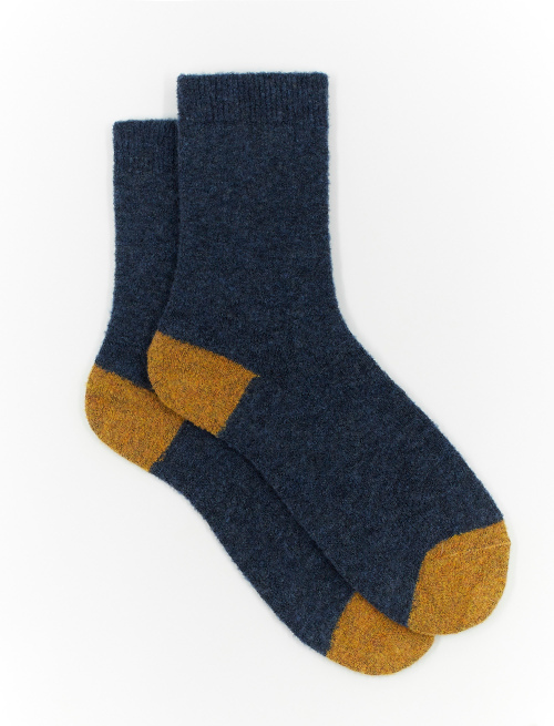 Women's short plain royal blue bouclé wool socks with contrasting details - The Essentials | Gallo 1927 - Official Online Shop