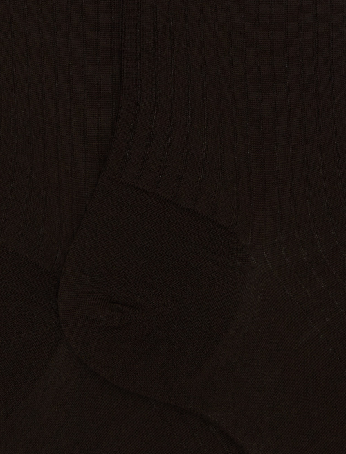 Men's long ribbed plain brown wool socks - Long | Gallo 1927 - Official Online Shop