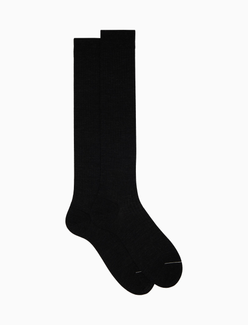 Men's long ribbed plain charcoal grey wool socks - The Classics | Gallo 1927 - Official Online Shop