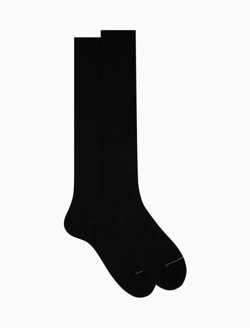 Men's long ribbed plain black wool socks - The Classics | Gallo 1927 - Official Online Shop