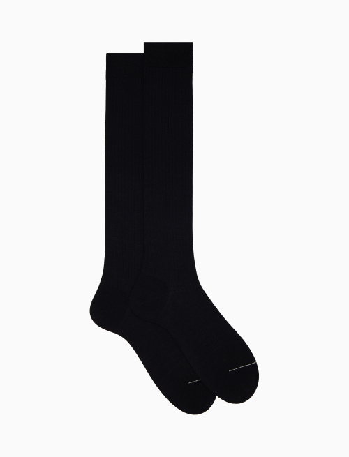 Men's long ribbed plain blue wool socks - The Classics | Gallo 1927 - Official Online Shop