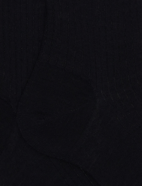 Men's long ribbed plain blue wool socks - Long | Gallo 1927 - Official Online Shop
