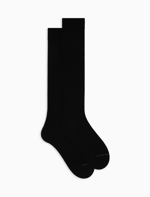 Men's long ribbed plain black socks in wool, silk and cashmere - The Classics | Gallo 1927 - Official Online Shop