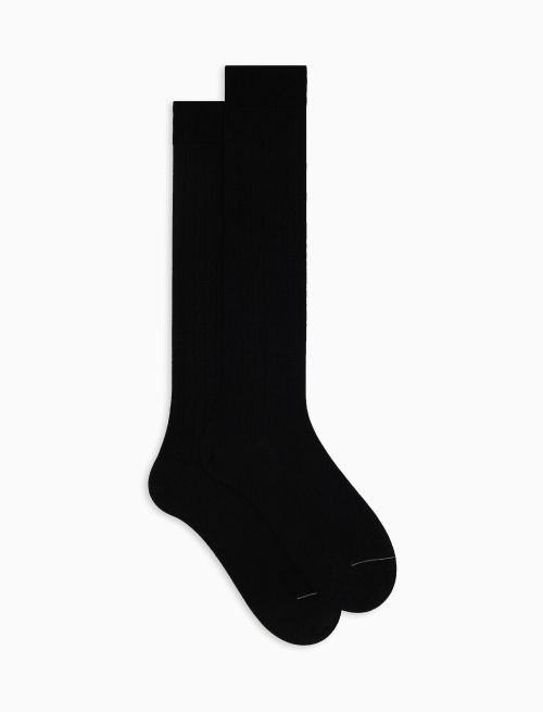Men's long ribbed plain black socks in wool, silk and cashmere - Man | Gallo 1927 - Official Online Shop