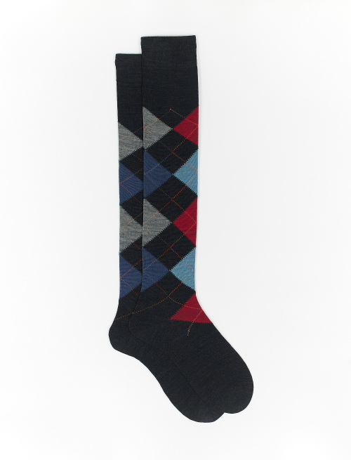 Men's long charcoal grey wool socks with inlay motif - Socks | Gallo 1927 - Official Online Shop