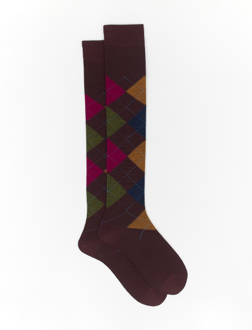 Men's long burgundy wool socks with inlay motif - Socks | Gallo 1927 - Official Online Shop