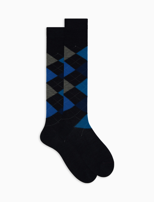 Men's long blue wool socks with inlay motif - Socks | Gallo 1927 - Official Online Shop