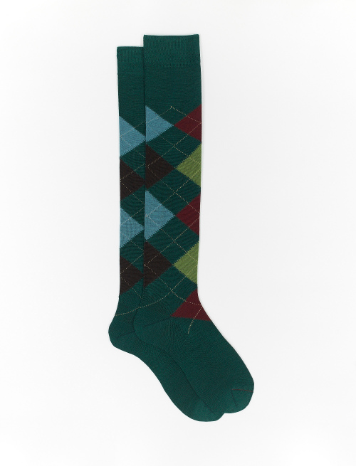 Men's long loden green wool socks with inlay motif - Socks | Gallo 1927 - Official Online Shop