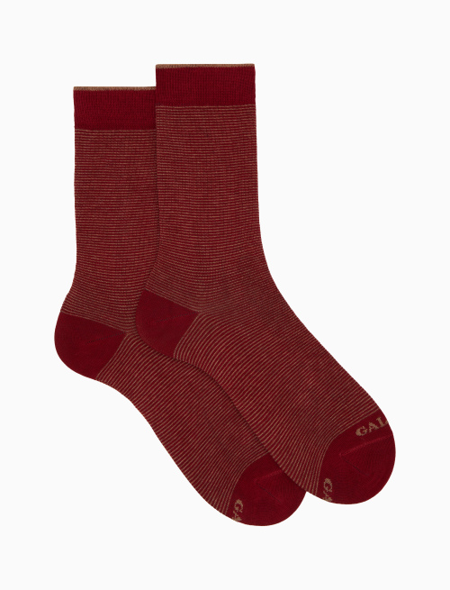 Men's short burgundy cotton socks with two-tone stripes - Black Friday | Gallo 1927 - Official Online Shop