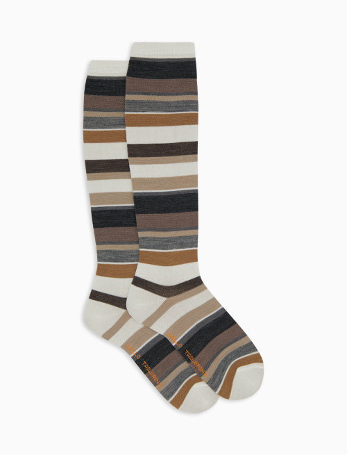 Women's long beige wool socks with multicoloured stripes - Woman | Gallo 1927 - Official Online Shop