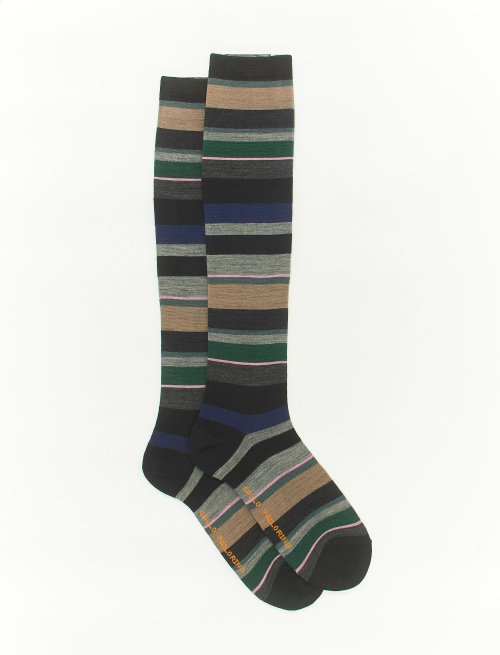 Women's long black wool socks with multicoloured stripes - Multicolor | Gallo 1927 - Official Online Shop