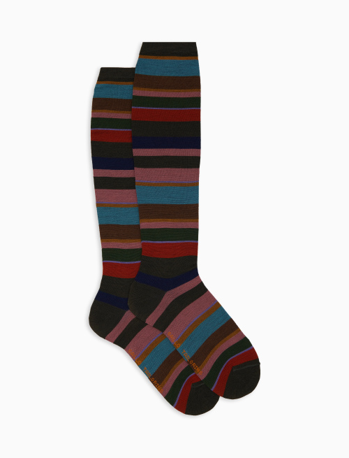 Women's long green wool socks with multicoloured stripes - Socks | Gallo 1927 - Official Online Shop