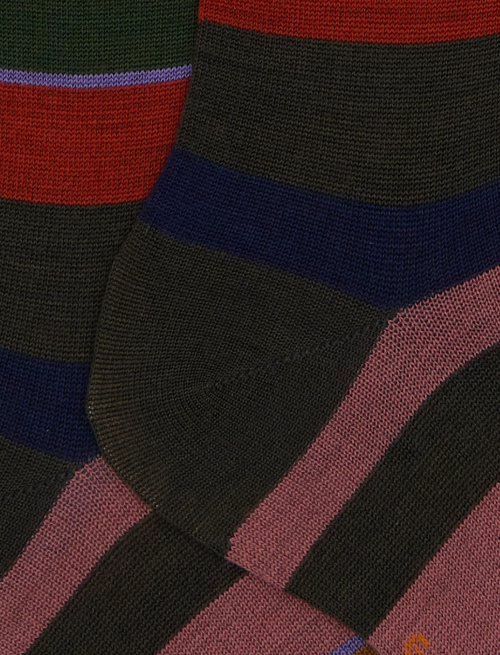 Women's long green wool socks with multicoloured stripes - Socks | Gallo 1927 - Official Online Shop